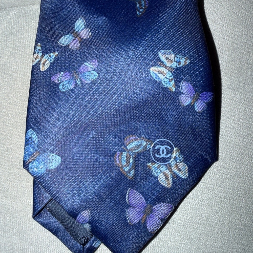 CHANEL Navy Tie with Butterfly Design